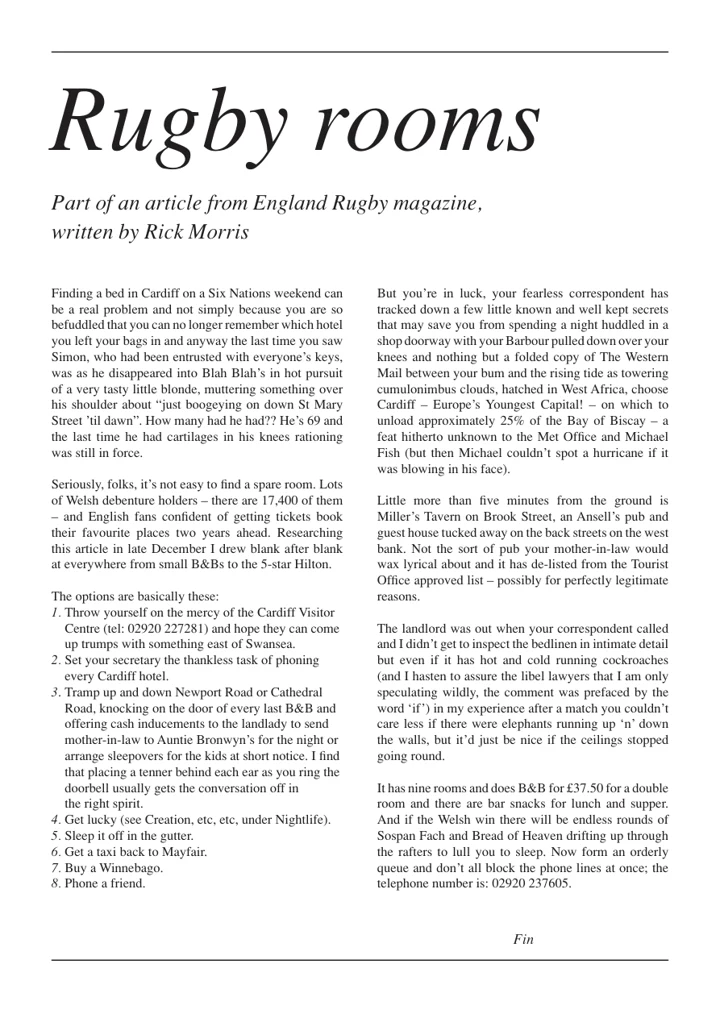 First page of Rick Morris’s Rugby rooms, reproduced from the original PDF